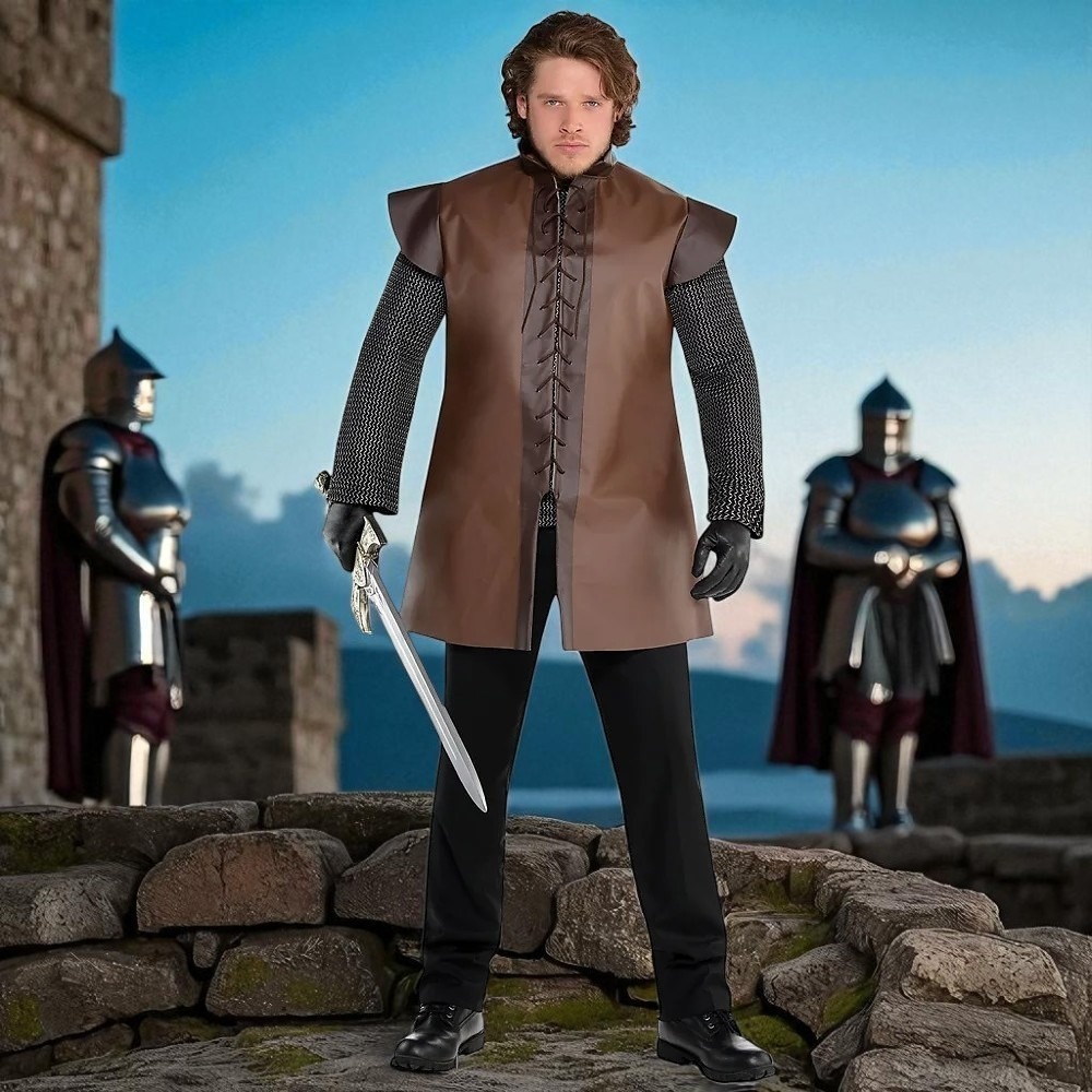Medieval  Renaissance Brown European Knight Tunic Pirate Viking Costume XXL